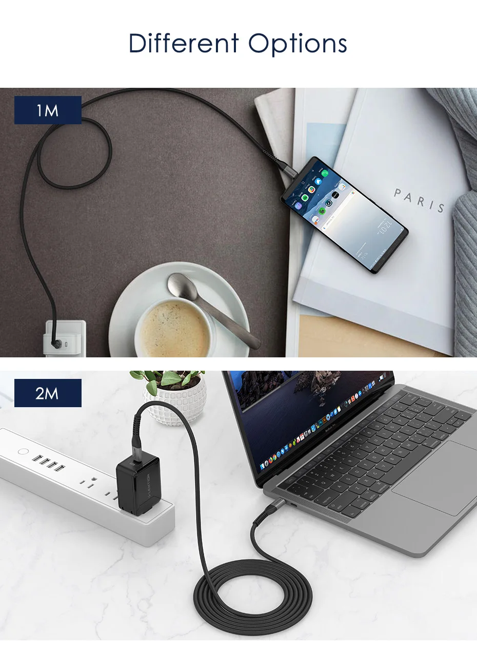2 м USB C к usb type C кабель для Xiaomi Redmi Note 8 Pro Quick Charge 3,0 PD 100 Вт Быстрая зарядка для MacBook Pro 16 Кабель зарядного устройства
