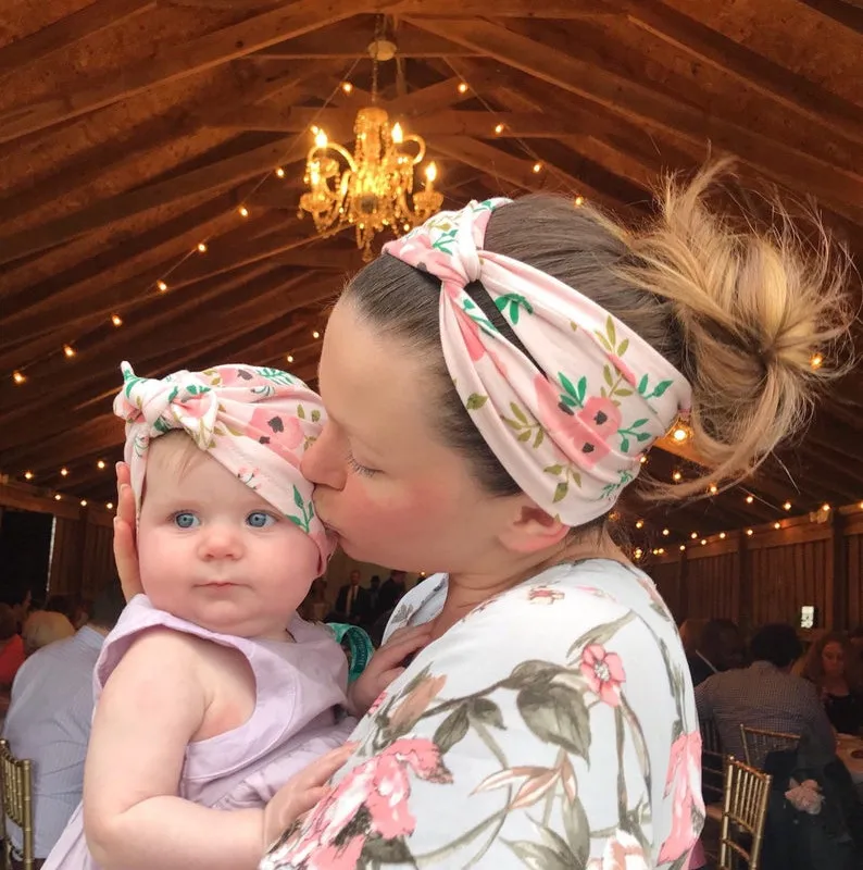 

Baby and Mom turban Headbands Hair Accessories Newborn Toddle Kids Baby Boy Girl Winter Printed Bowknot Beanie Hat Caps