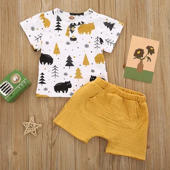 

2020 Baby Summer Clothing Newborn Kids Baby Boy Girl Clothes Cotton Linen Tops+Shorts Pants Solid 2pcs Short Sleeve Outfits Set