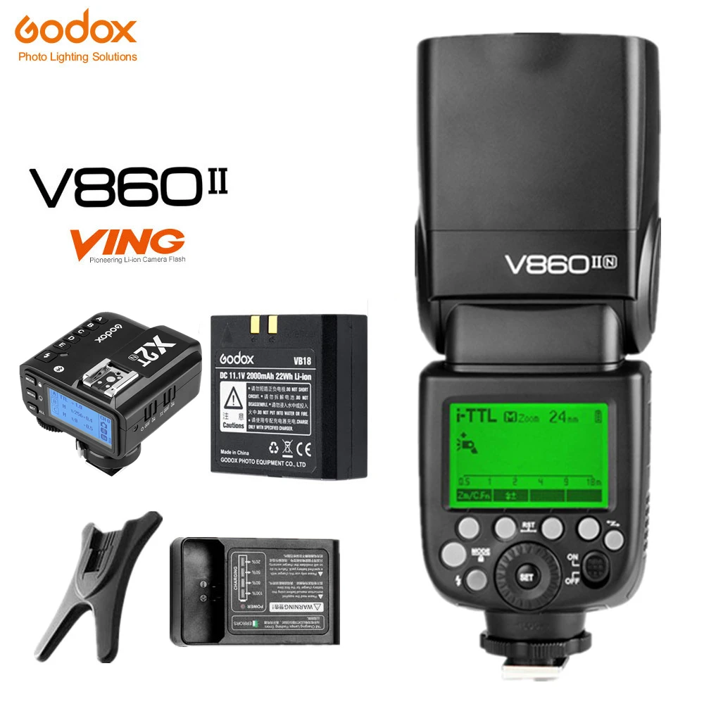 Godox V860II V860IIN ttl HSS литий-ионная батарея Speedlite Flash с X2T-N триггерным передатчиком AK-R1 диффузор для зеркальной камеры Nikon - Цвет: V860IIN X2T