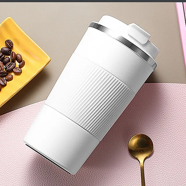 380ml/510ml Double Stainless Steel Coffee Thermos Mug with Non-slip Case Car Vacuum Flask Travel Insulated Bottle White