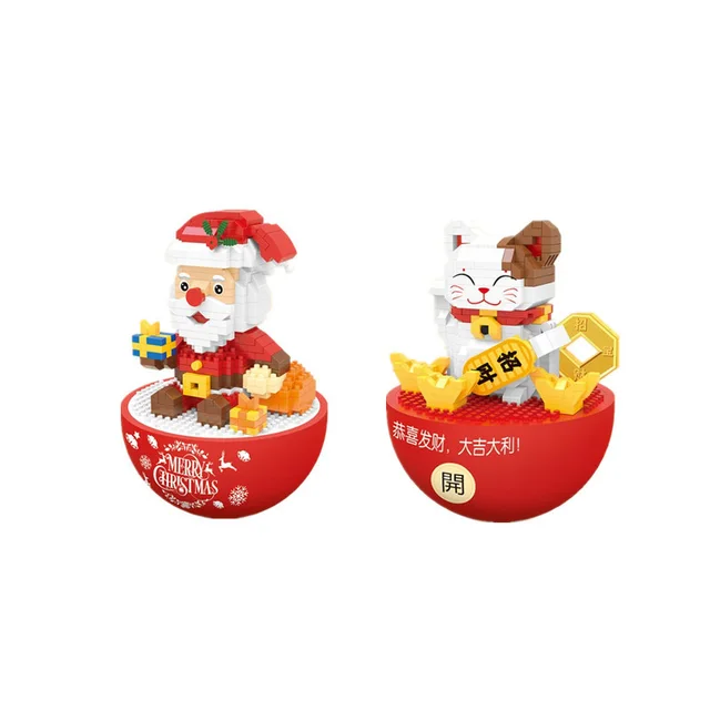 Idea cartoon moc Santa Claus Tumbler micro diamond block DIY lucky cat roly-poly nanoBRICKS toys collection building bricks 1