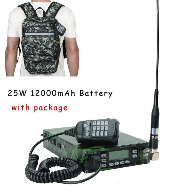 ABBREE 25 Вт двухдиапазонный рюкзак Мобильная радиостанция VHF UHF портативное автомобильное радио 12000 мАч батарея+ антенный кабель для программирования