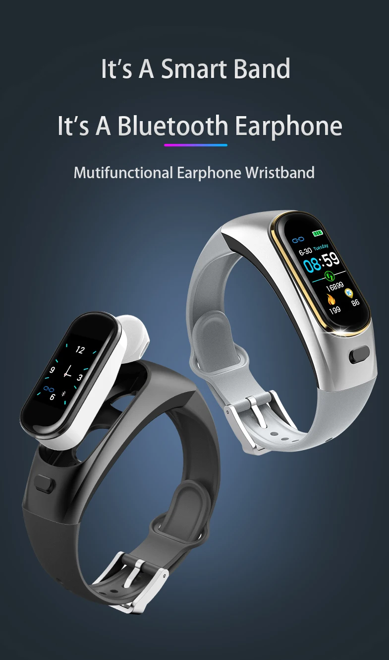 Умные часы Bluetooth беспроводные наушники 2 в 1 монитор сердечного ритма кровяного давления умный браслет для Apple для Iphone
