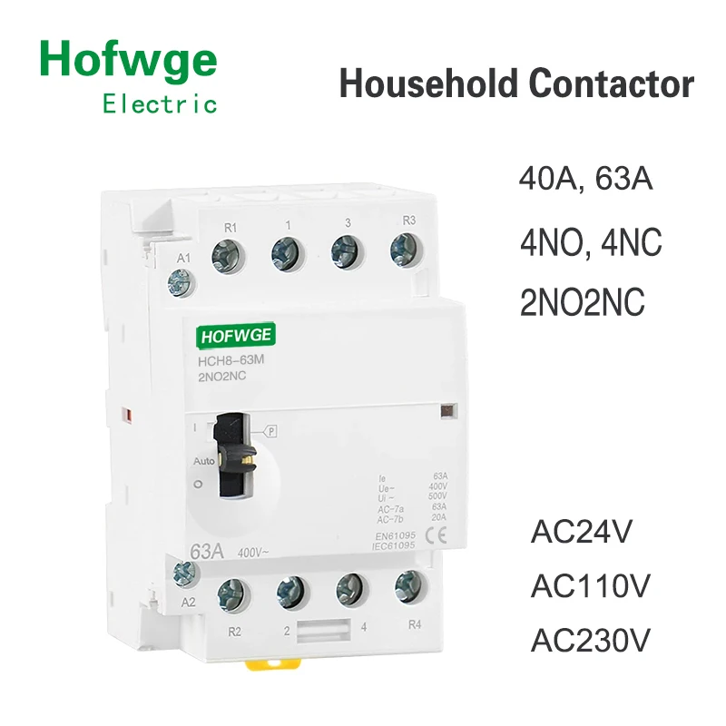 HCH8-63M 4P 40A 24V 110V 220V Din Rail Household AC Modular Contactor With Manual Control Switch 4NO 2NO2NC or 4NC | Обустройство