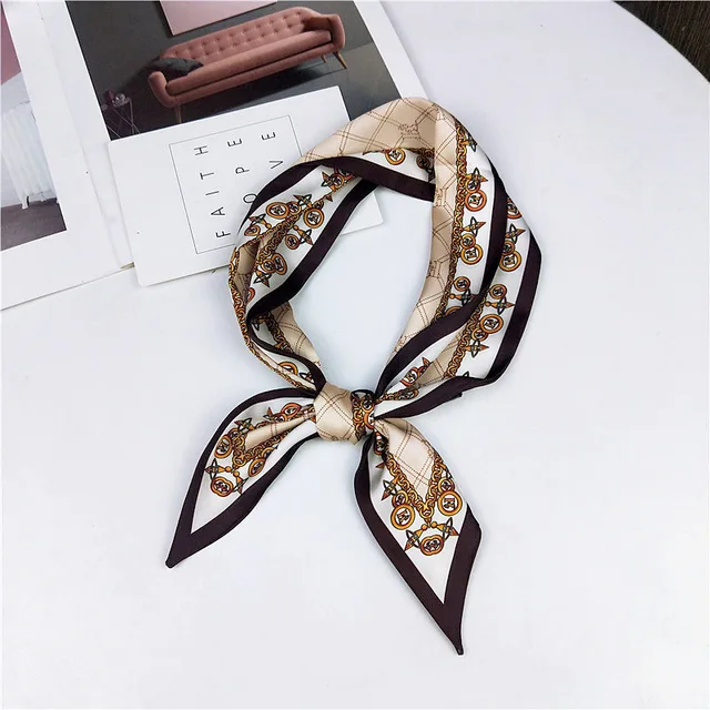Sweet Love Print Women Small Silk Scarf Handle Bag Ribbons Female Head Scarves Sharp angle Green 90*10cm KLP-MN-40