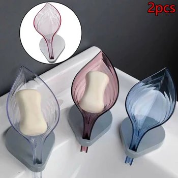

Portable Leaf Shape Soap Dish Case Holder Bathroom Soap Box Drain Home Organizer Multi-purpose Holder