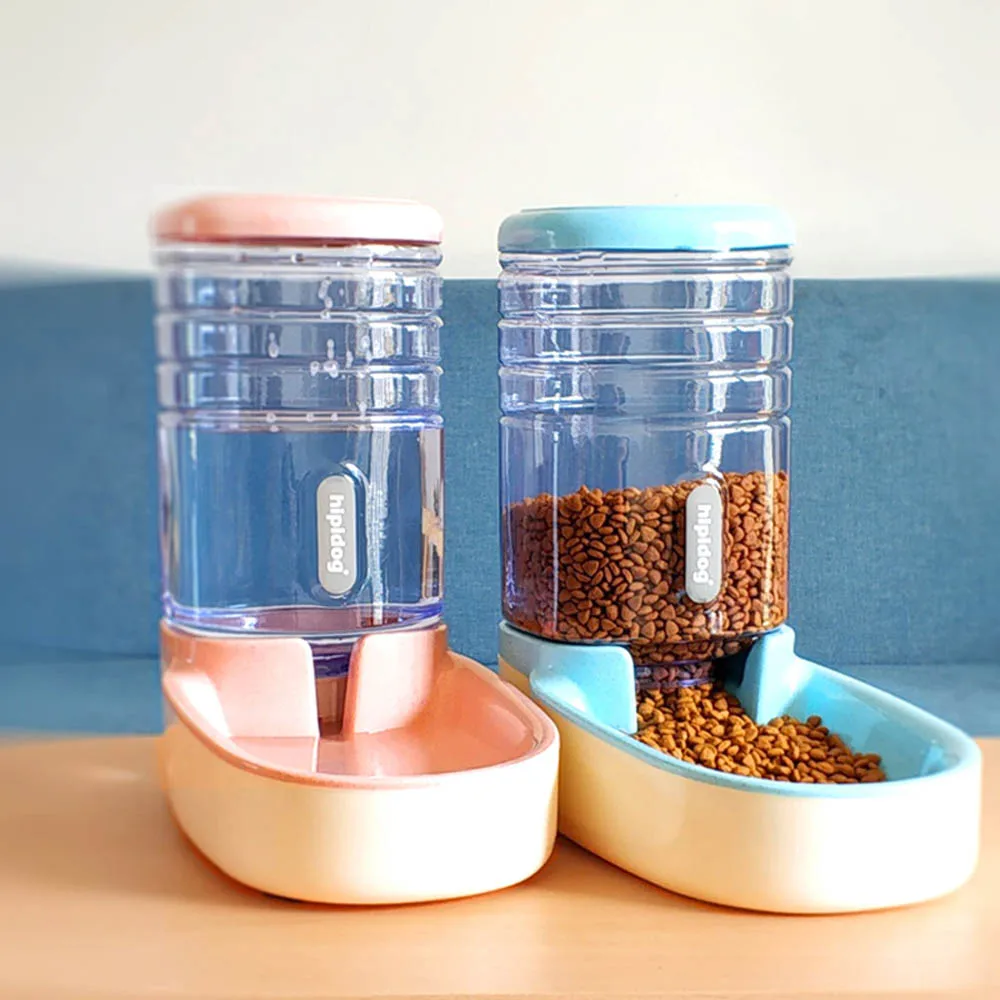 3.8л дозатор воды для собак для кошек Миски Для Кормления Собаки автоматические кормушки пластиковая бутылка для воды для кошек миска для кормления и питья - Цвет: Pink water Blue food
