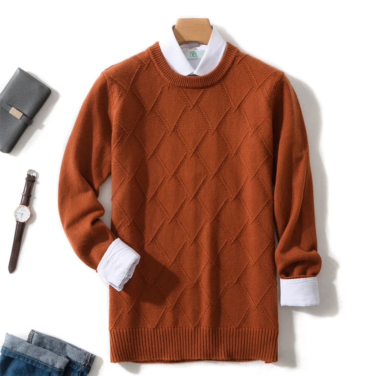 Кашемировый свитер, Мужской пуловер, осенняя зимняя одежда, hombre robe pull homme hiver, мужские деловые повседневные клетчатые свитера, мужской свитер - Цвет: brown