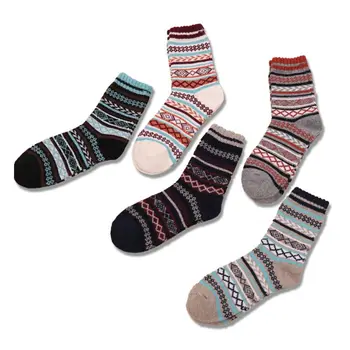 

5Pair Mens Wool Cashmere Socks Warm Winter Thick Vintage Stripe Dress Sock