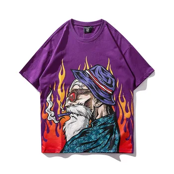 

Man's Top Hip-hop Baggy Old Flame Print T-shirt Hip Hop Loose Casual Short Sleeves Men T Shirt Men Tee Shirts Tops