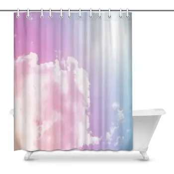 

Sun and Fluffy Dreamy Gradient Pastel Clouds on Sky Waterproof Fabric Shower Curtain Set for Bathroom with Hooks, 60(Wide) x