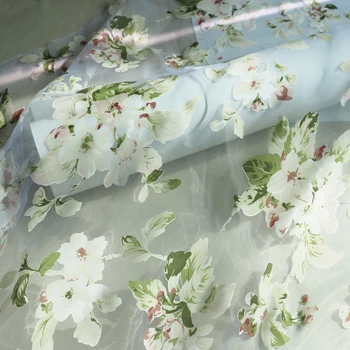 

Natural white organza fabric flowers print gauze fashion wedding dress material