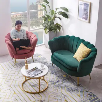 

Single sofa Nordic net red light luxury balcony bedroom clothing store fabric B&B ins metal sofa chair