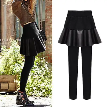 

Autumn Winter Leggings Women Plus Velvet Warm Thickening Splice Leggings Wear Fake Two Culottes Plus Size M-6XL