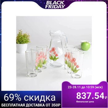 

Drinking set "Spring tulips", 7 items: 1 l jug, 230 ml glass 6 pcs
