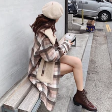 MISHOW зимнее толстое клетчатое шерстяное пальто с меховым воротником женское повседневное однобортное длинное пальто с длинным рукавом MX19D9701