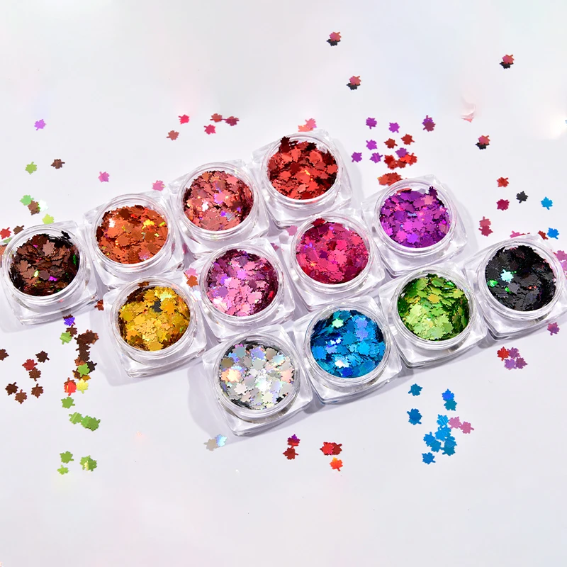 

12Box/set Nail Art Glitter Holographic Flake Silver/Gold Maple-Leaf Flake Holo Sparkly Spangle For Nail Art Glitter Decor Flakes