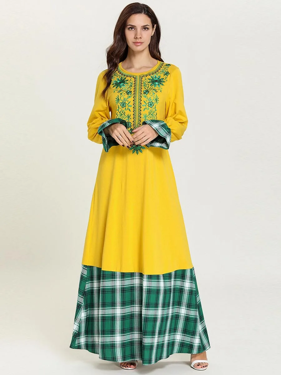 Повседневное женское мусульманское платье Модная Исламская одежда клетчатая печатная плюс размер abaya s платье из Дубая abaya Длинные платья