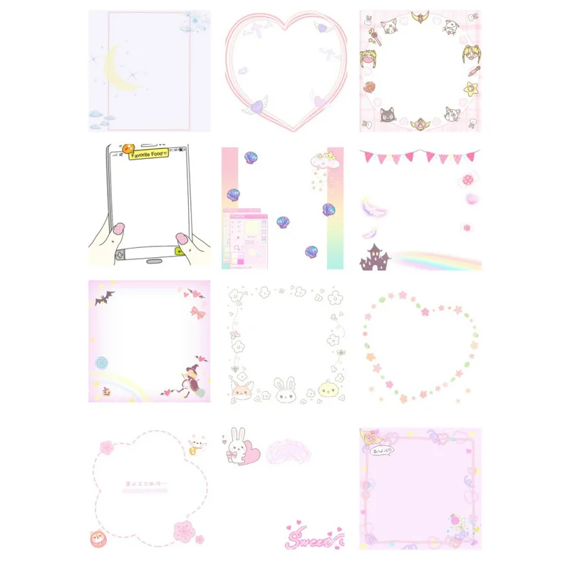 2 PCS 핑크 소녀 메모 패드 DIY Uncut 장식 스크랩북 편지지 일기 스티커 플래너 귀여운 레이블 여행 스티커
