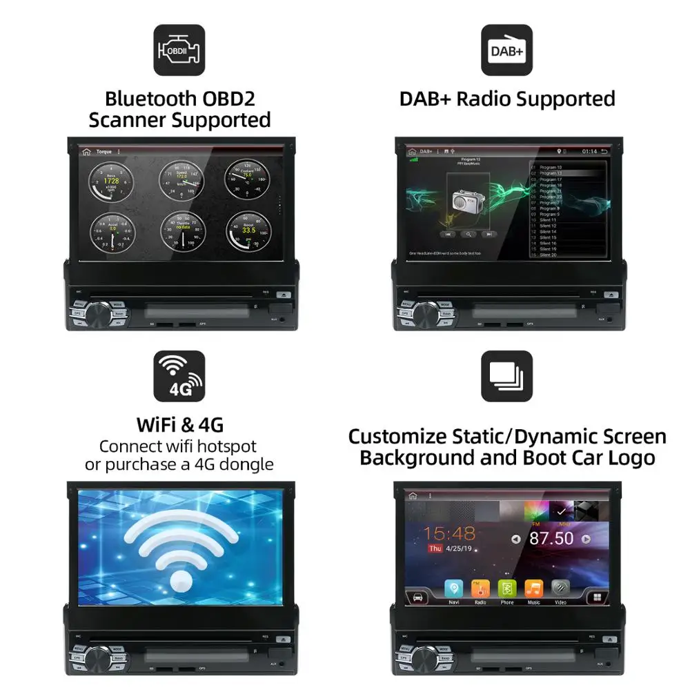 Автомагнитола стерео аудио радио Android 10 Bluetooth 1DIN 7 &quotHD выдвижной сенсорный экран