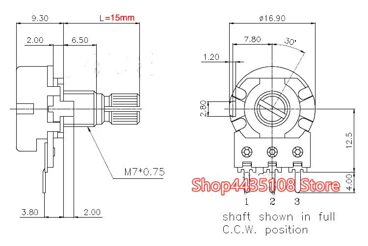 Potentiometer Kit 5pcs WH148 B1K B2K B5K B10K B20K B50K B100K B500K 3Pin 15mm Shaft Amplifier Dual Stereo Potentiometer