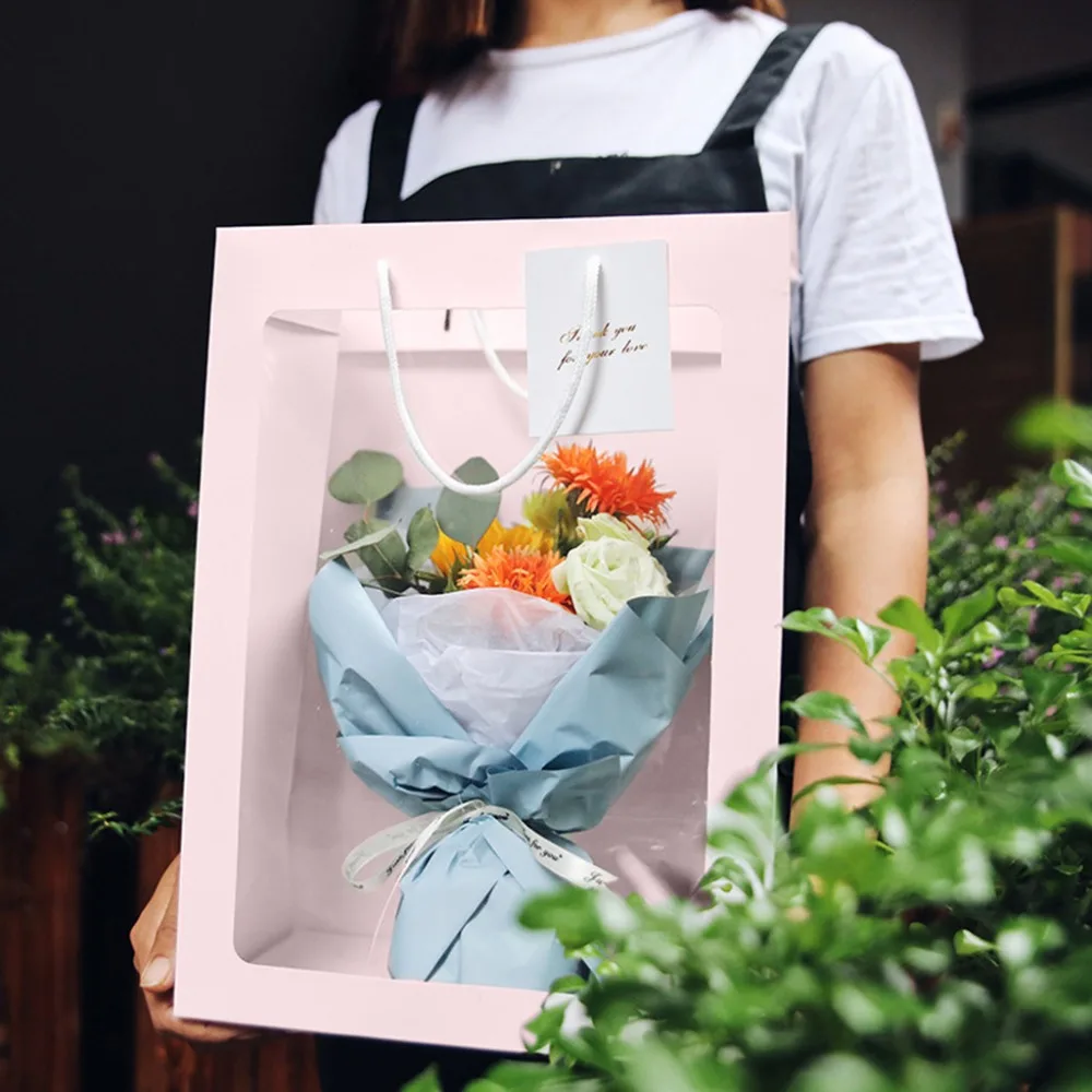 Window Tote Paper Gift Box Packaging Creative Christmas Gift Flower Bag Easel Gift Bag (13)
