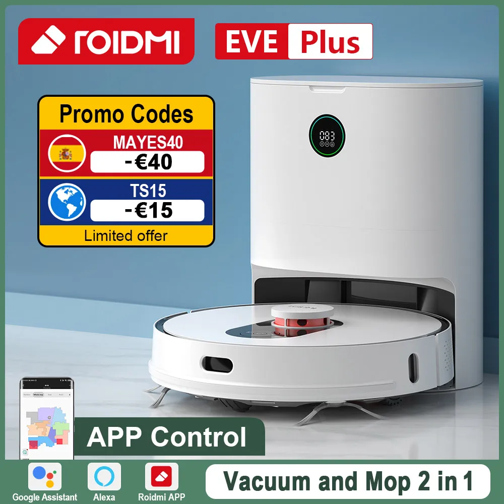 ROIDMI EVE Plus Robot Vacuum Cleaner Smart Home APP Contron Support Assistant Alexa Mi Home Floor Cleaning Robot Dust Collection