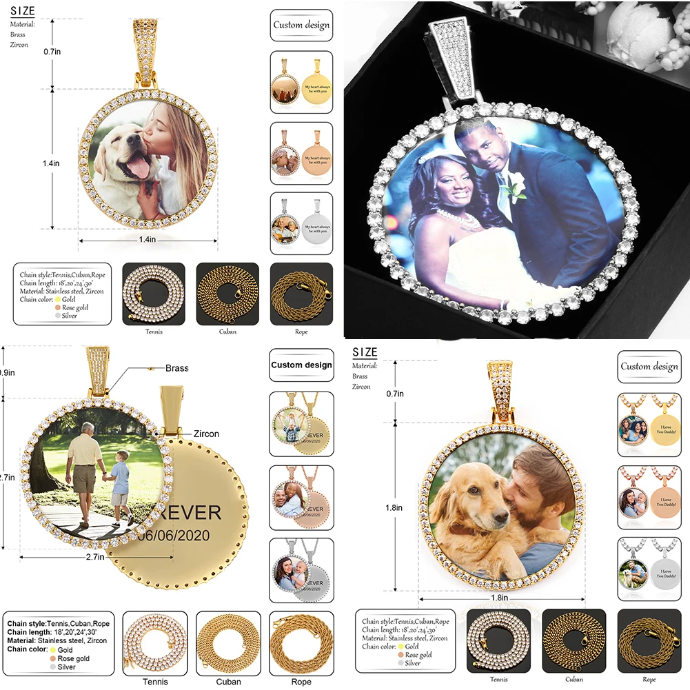 유니섹스 라운드 메모리 메달리온 펜던트 사용자 정의 사진, 남성 힙합 쥬얼리