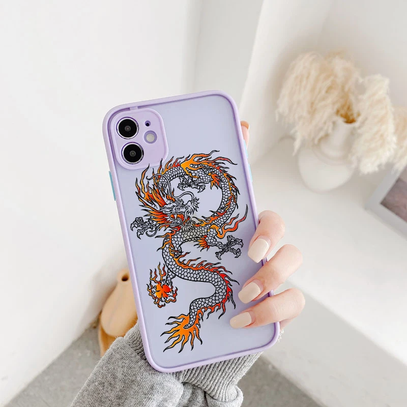 Fashion Vintage Chinese Dragon Print Phone Case for IPhone 12 11pro MAX 12 7 8 Plus X XR XS 6 S Plus SE2 Hard Back Cover Shell