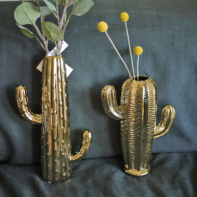 

Nordic style simple golden ceramic cactus vase creative home bedroom decoration gifts