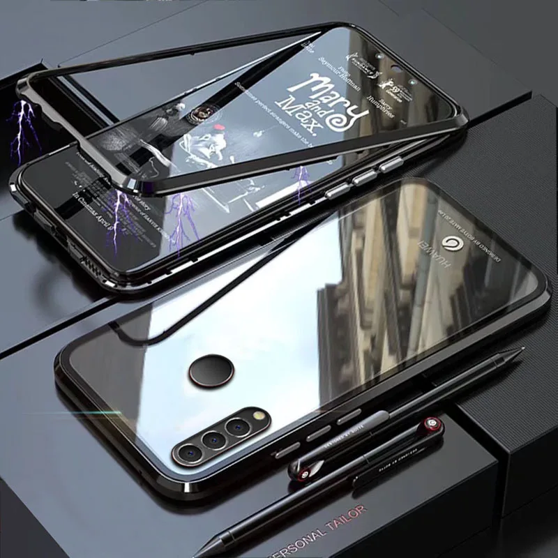 

YonLinTan Coque cover Case For Huawei P30 Lite Pro P30Pro Metal magnetic Frame magnetic Hard tempered glass Phone Back Covcer