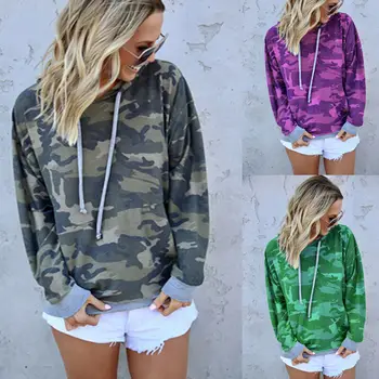 

Women's Ladies Loose Fleece Camouflage Hoodie Pullover Jacket Jumper Hoody Top