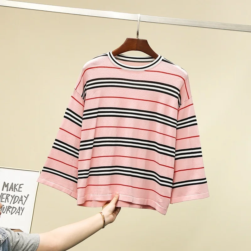Хорошее качество 2019 осень отправляет пуловер Популярнейшая цветная полоска Круглый Вырез Вязание тонкий раздел