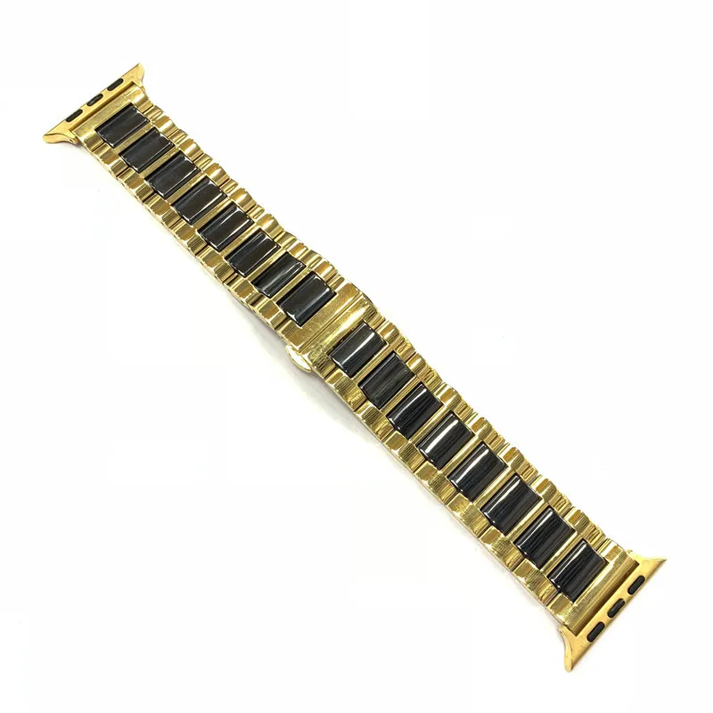 B strains of gold Роскошные Керамика браслет для наручных часов Apple Watch, версии 44 40 мм Нержавеющая сталь ремешок для наручных часов iwatch, 5/4/3/2/1 Смарт-часы аксессуары 38, 42 мм - Цвет ремешка: B strains of gold