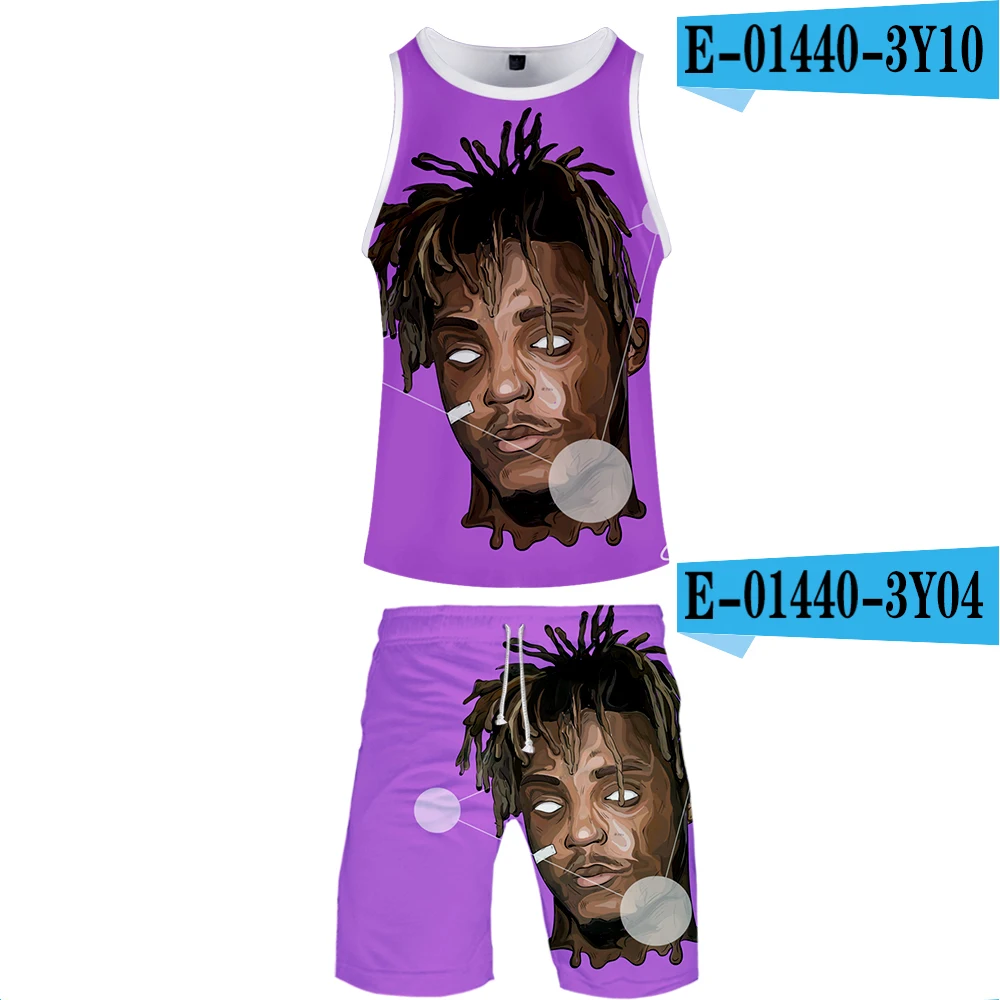 Летний мужской повседневный пляжный жилет без рукавов Juice Wrld, шорты, спортивный костюм+ штаны, Быстросохнущий Спортивный костюм, мужские спортивные костюмы - Цвет: 3D