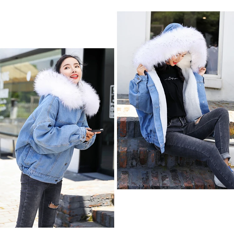 Меховая куртка с капюшоном размера плюс, зимние джинсовые куртки для женщин, хлопковые утепленные куртки, пальто, уличная мода для женщин, джинсовые пальто, новинка