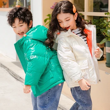 

HH 2020 New Winter Kids Down Jacket For Girls Letter Printing Child Down Coat Warm Hoodie Boys Outwear 4-10 Years Jacket Clothes