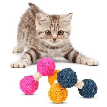 

Funny Cat Toy Sisal Ball Tease Game Chew Dumbbell Barbell Pet Interactive Training Toys Drop Shipping