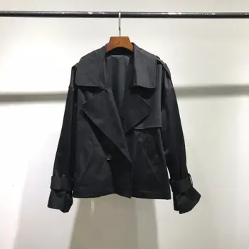 

1937550 black turn down collar women cotton jacket