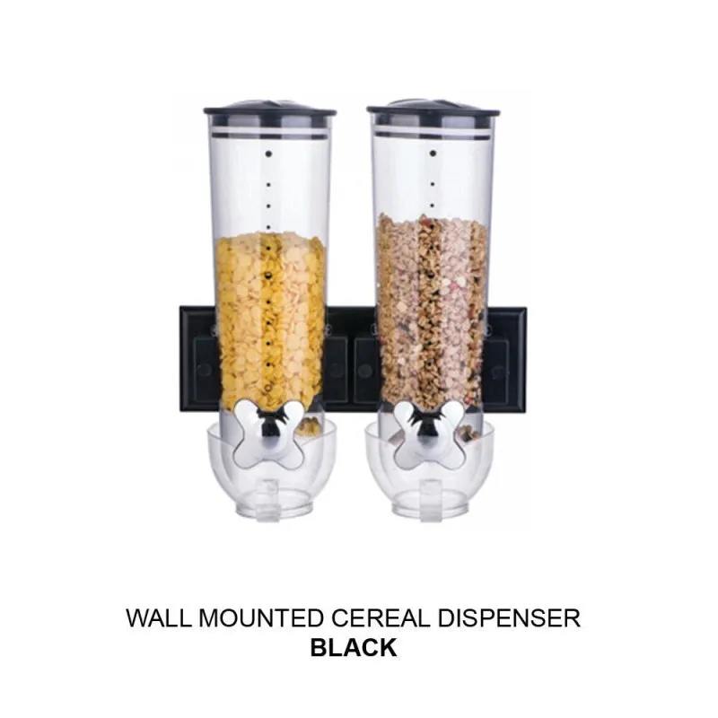 Кухонные настенные контейнеры Двойной баррель контейнер для хранения зерна овсянка диспенсер самообслуживания для хранения сухих продуктов контейнер - Цвет: Wall-mounted black