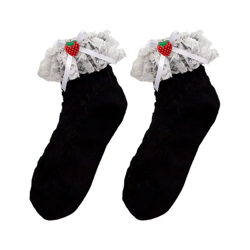 Женские милые хлопковые короткие носки в стиле Лолиты; милые кружевные Чулочные изделия с клубничным бантом; Новинка