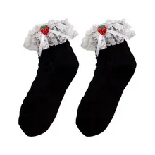 Женские милые хлопковые короткие носки в стиле Лолиты; милые кружевные Чулочные изделия с клубничным бантом; Новинка