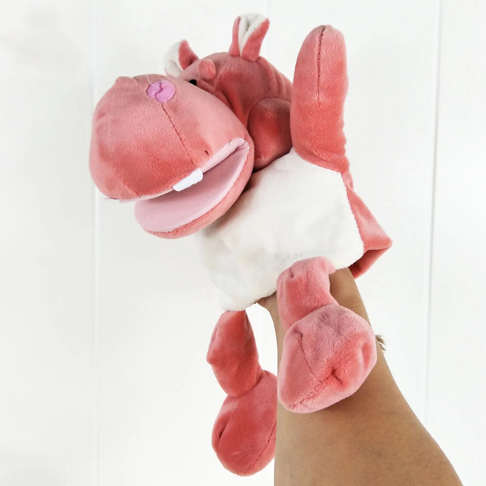 Red hippo hand puppet children plush toy