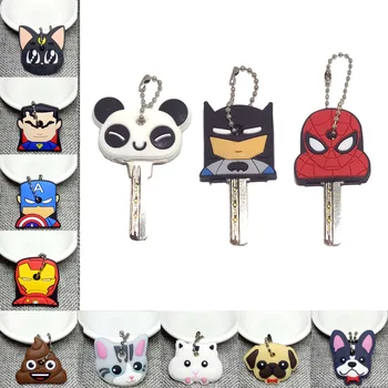 

wholesale 100pcs mix Cute Cartoon Protective Silicone Key Case Cover Keychain Caps Key Ring Key Holder Home Supplies Key chains