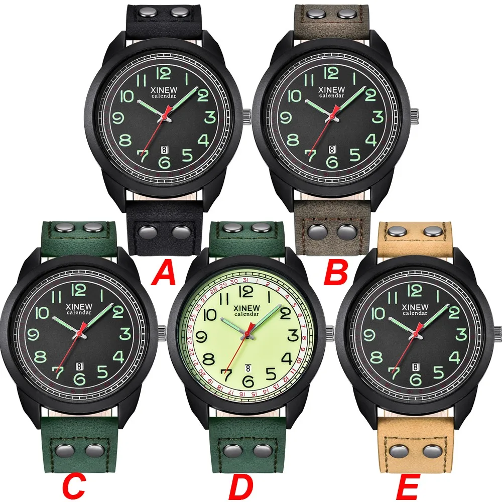 Casual Men's Sport Watches Masculino Fashion Luminous Quartz Watch Waterproof Leather Strap Band Relogio Masculino Reloj Hombre