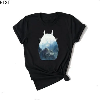 

Studio Ghibli Spirited Away T-shirt Women Plus Size Black Short Sleeve Cartoon Totoro Vogue Print 90s Aesthetic Tee Shirt Femme