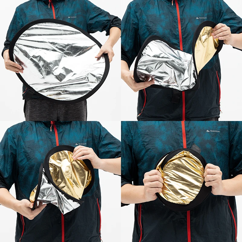 Photography Reflector 60cm 2 in 1 Gold and Silver Collapsible Light Round Photography Reflector Fill Light Board for Studio