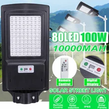 100 Вт 80 светодиодный радар с цифровым дисплеем, датчик движения, светодиодный светильник на солнечной батарее, настенный Уличный настенный светильник+ пульт дистанционного управления для сада и улицы
