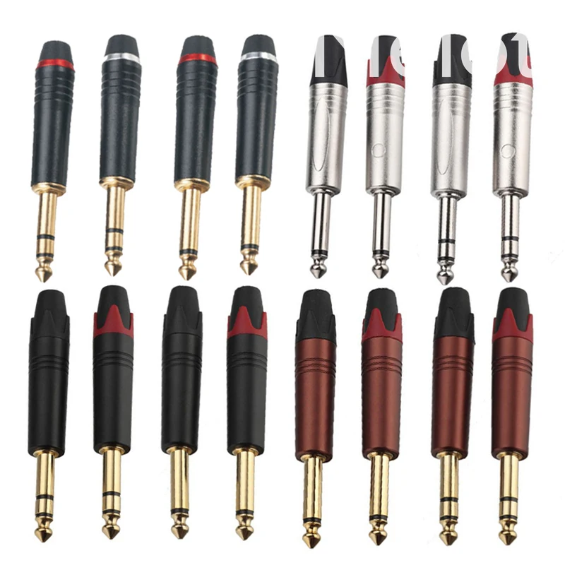 

100PCS/50Pairs Jack6.35 Male Audio Stereo Plug Wire Connector Mono Plug Microphone Speaker TS TRS Plug Goldplated Metal Adapter